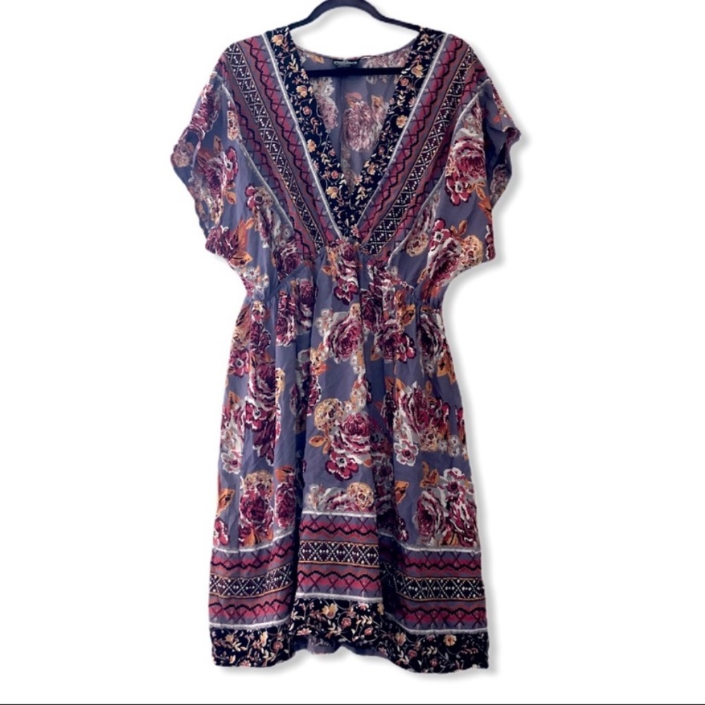 ANGIE V Neck Kimono Mini Dress Rose Floral Size 2X